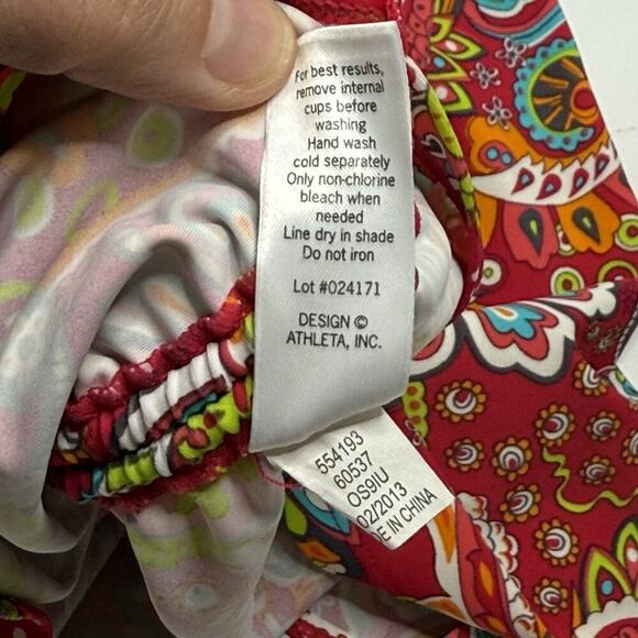 Athleta Tankini Swimsuit Red Paisley Size 34 D/DD Pads Included Cinched Sides M - Picture 7 of 9